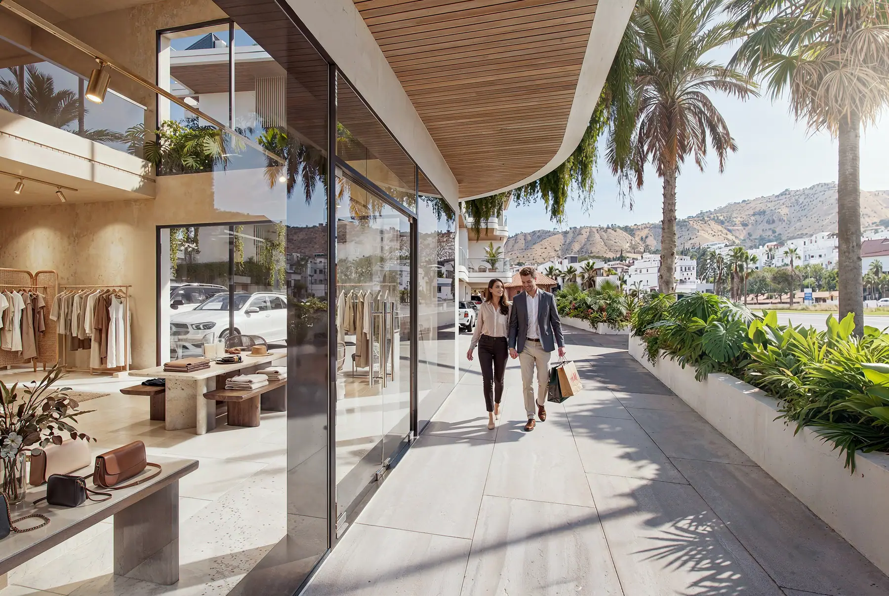 Shaded shopfront colonnade